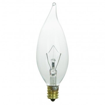 Sunlite 01328-SU 15CFC/32/25PK CA10 Flame Tip 15 Watts Clear Finish Candelabra Screw (E12) Chandelier Incandescent Bulbs