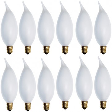 Sunlite 40007-SU 10CFF/25/12PK CA10 Flame Tip 10 Watts 120 Volts Dimmable Frost Finish Candelabra Screw (E12) Chandelier Incandescent Bulbs Warm White 2600K