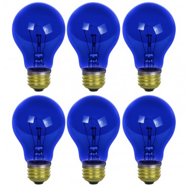 Sunlite 40445-SU 25A/TB/BLUE/6PK A19 Standard 25 Watts 120 Volts Dimmable Transparent Finish Medium Screw (E26) Standard Incandescent Bulbs Blue