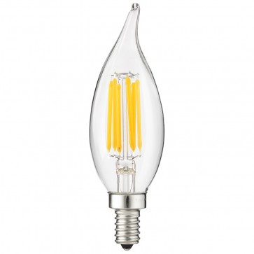 Sunlite 81107-SU CFC/LED/FS/5W/E12/D/CL/40K CA11 Flame Tip 5 Watts 60 Equivalent Wattage 120 Volts Dimmable Glass Material Clear Finish Candelabra Screw (E12) Filament Chandelier Bulbs Cool White 4000K