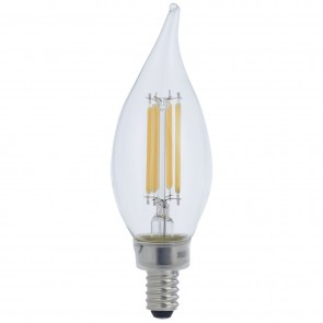 Sunlite 80674-SU CFC/LED/FS/5W/E12/D/CL/50K CA11 Flame Tip 5 Watts 60 Equivalent Wattage 120 Volts Dimmable Glass Material Clear Finish Candelabra Screw (E12) Filament Chandelier Bulbs Super White 5000K