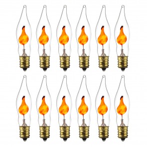 Sunlite 01506-SU 3CFC/P/FLK/12PK 3 Watts Flame Tip CA5 Shape Clear Finish Candelabra Screw (E12) Flicker Bulb Orange