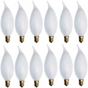 Sunlite 40007-SU 10CFF/25/12PK CA10 Flame Tip 10 Watts 120 Volts Dimmable Frost Finish Candelabra Screw (E12) Chandelier Incandescent Bulbs Warm White 2600K