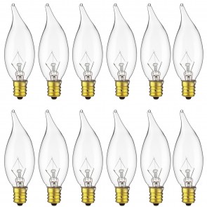 Sunlite 40011-SU 25CFC/25/12PK CA8 Flame Tip 25 Watts 120 Volts Dimmable Clear Finish Candelabra Screw (E12) Chandelier Incandescent Bulbs Warm White 2600K