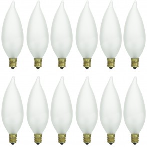 Sunlite 40026-SU 25CFF/32/12PK CA10 Flame Tip 25 Watts 120 Volts Dimmable Frost Finish Candelabra Screw (E12) Chandelier Incandescent Bulbs Warm White 2600K