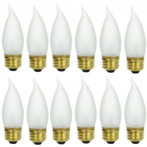 Sunlite 40039-SU 25EFF/32/12PK CA10 Flame Tip 25 Watts 120 Volts Dimmable Frost Finish Medium Screw (E26) Chandelier Incandescent Bulbs Warm White 2600K