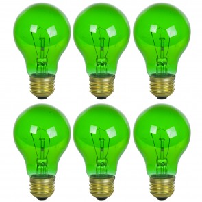 Sunlite 40446-SU 25A/TG/G/6PK A19 Standard 25 Watts 120 Volts Dimmable Transparent Finish Medium Screw (E26) Standard Incandescent Bulbs Green