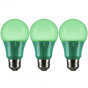 Sunlite 40451-SU A19/3W/G/LED/3PK A19 Standard 3 Watts 120 Volts Frosted Finish Medium Screw (E26) Colored A19 A Series Bulbs Green