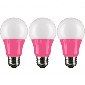 Sunlite 40453-SU A19/3W/P/LED/3PK A19 Standard 3 Watts 120 Volts Plastic & Aluminum Material White Finish Medium Screw (E26) Colored A19 A Series Bulbs Pink