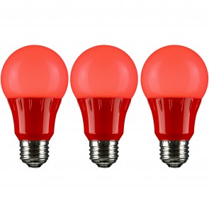 Sunlite 40454-SU A19/3W/R/LED/3PK A19 Standard 3 Watts 120 Volts Plastic Material Frosted Finish Medium Screw (E26) Colored A19 A Series Bulbs Red