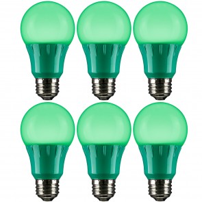 Sunlite 40469-SU A19/3W/G/LED/6PK A19 Standard 3 Watts 120 Volts Frosted Finish Medium Screw (E26) Colored A19 A Series Bulbs Green