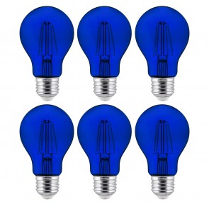 Sunlite 40940-SU A19/LED/FS/4.5W/TB/6PK A19 Standard 4.5 Watts 120 Volts Dimmable Glass Material Blue Finish Medium Screw (E26) Colored A19 A Series Bulbs Blue