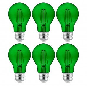 Sunlite 40941-SU A19/LED/FS/4.5W/TG/6PK A19 Standard 4.5 Watts 120 Volts Dimmable Glass Material Green Finish Medium Screw (E26) Colored A19 A Series Bulbs Green