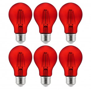 Sunlite 40943-SU A19/LED/FS/4.5W/TR/6PK A19 Standard 4.5 Watts 120 Volts Dimmable Glass Material Red Finish Medium Screw (E26) Colored A19 A Series Bulbs Red