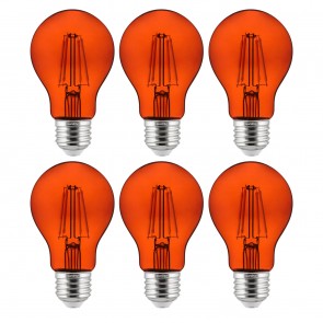 Sunlite 40944-SU A19/LED/FS/4.5W/TO/6PK A19 Standard 4.5 Watts 120 Volts Dimmable Glass Material Orange Finish Medium Screw (E26) Colored A19 A Series Bulbs Orange