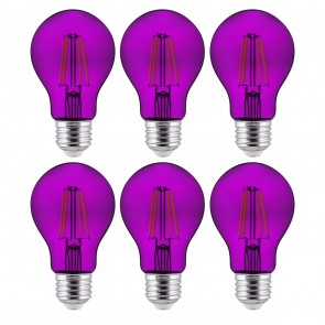 Sunlite 40945-SU A19/LED/FS/4.5W/TP/6PK A19 Standard 4.5 Watts 120 Volts Dimmable Glass Material Purple Finish Medium Screw (E26) Colored A19 A Series Bulbs Purple
