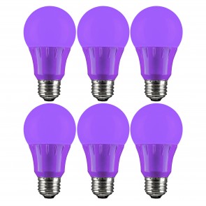 Sunlite 40946-SU A19/3W/PR/LED/6PK A19 Standard 3 Watts 120 Volts Frosted Finish Medium Screw (E26) Colored A19 A Series Bulbs Purple