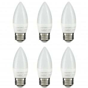 Sunlite 41380-SU ETF/LED/7W/E26/FR/D/ES/27K/6PK B13 Torpedo Tip 7 Watts 60 Equivalent Wattage 120 Volts Dimmable Frosted Finish Medium Screw (E26) Standard Chandelier Bulbs Warm White 2700K