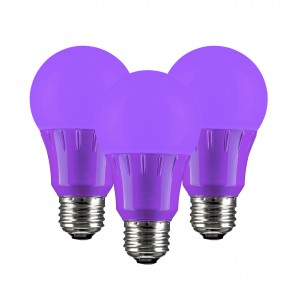 Sunlite 41527-SU A19/3W/PR/LED/3PK A19 Standard 3 Watts 120 Volts Frosted Finish Medium Screw (E26) Colored A19 A Series Bulbs Purple