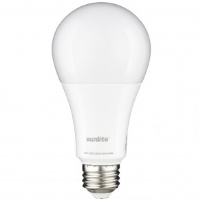 Sunlite 70327-SU A21/LED/3WAY/6W-19W/30K A21 Standard 6W/12W/19W Watts 60W/75W/125W Equivalent Wattage 120 Volts Dimmable Plastic & Aluminum Material White Finish Medium Screw (E26) A21 A Series Bulbs Warm White 3000K
