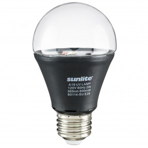 Sunlite 80114-SU A19/LED/2W/BLB 2 Watts A19 Shape Glass & Plastic Material Clear Finish Medium Screw (E26) Black Light LED Bulb UV Black Light