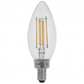 Sunlite 80445-SU CTC/LED/FS/5W/E12/CL/27K/220-277V 5 Watts 60 Watts Equivalent Wattage B11 Shape Glass Material Clear Finish Candelabra Screw (E12) 630 Lumens Light Bulb Warm White 2700K