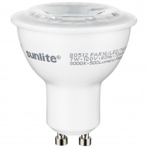 Sunlite 80521-SU PAR16/LED/7W/GU10/27K PAR16 Reflector 7 Watts 50 Equivalent Wattage 120 Volts Dimmable Aluminum & Plastic Material Twist & Lock (GU10) PAR16 Reflector Lamps Soft White 2700K