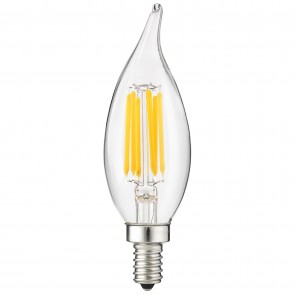 Sunlite 80679-SU CFC/LED/FS/4W/27K CA11 Flame Tip 4 Watts 40 Equivalent Wattage 120 Volts Dimmable Glass Material Clear Finish Candelabra Screw (E12) Filament Chandelier Bulbs Warm White 2700K