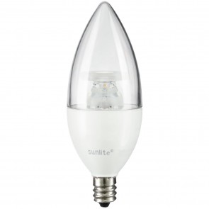 Sunlite 80782-SU CTC/LED/7W/30K B12 Torpedo Tip 7 Watts 60 Equivalent Wattage 120 Volts Dimmable Aluminum & Plastic Material Clear Finish Candelabra Screw (E12) Standard Chandelier Bulbs Warm White 3000K