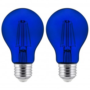 Sunlite 81080-SU A19/LED/FS/4.5W/TB/2PK 4.5 Watts A19 Shape Glass Material Blue Finish Medium Screw (E26) 55 Lumens Filament A19 LED Bulb Blue