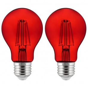 Sunlite 81082-SU A19/LED/FS/4.5W/TR/2PK 4.5 Watts A19 Shape Glass Material Red Finish Medium Screw (E26) 33 Lumens Filament A19 LED Bulb Red
