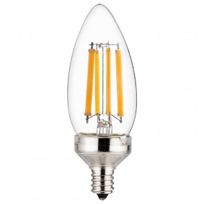 Sunlite 81336-SU CTC/LED/FS/8.8W/E12/CL/27K B11 Torpedo Tip 8.8 Watts 75 Equivalent Wattage 120 Volts Dimmable Glass Material Clear Finish Candelabra Screw (E12) Filament Chandelier Bulbs Warm White 2700K