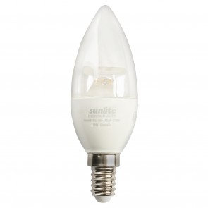 Sunlite 81486-SU CTC/LED/5W/E14/CL/27K B10 Torpedo Tip 5 Watts 40 Equivalent Wattage 120 Volts Dimmable Plastic Material Clear Finish European Screw (E14) Standard Chandelier Bulbs Warm White 2700K